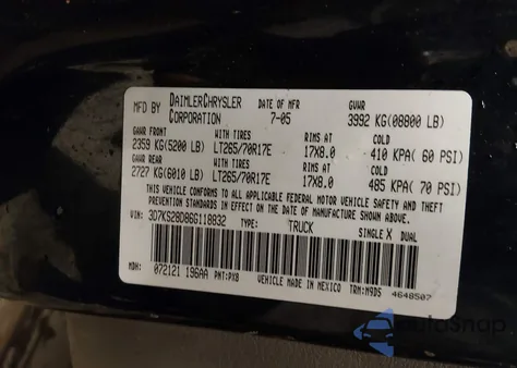 2006 Dodge Ram 2500 Slt/Trx4 Off Road/Sport/Power Wagon из США, поврежденный, VIN 3D7KS28D86G118832